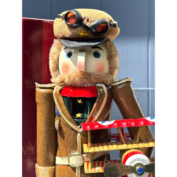 Vintage Bombay Company Aviator Nutcracker Pilot with Model Plane 18" 1990s w Box - Picture 2 of 16
